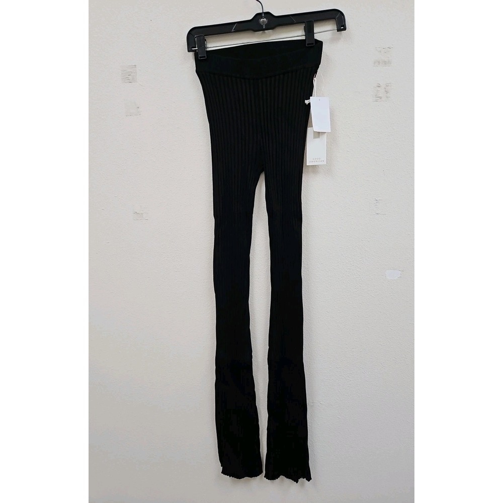 Good American Pants Ribbed Slim Black flare Sz 00/0 Style GSKO175 New W tags